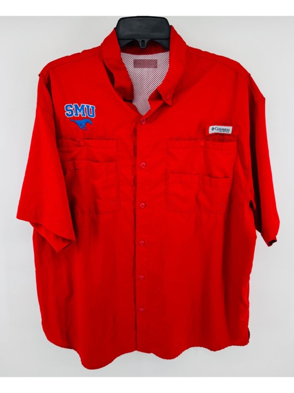SMU Mustangs Shirt Mens Large Red Columbia PFG Tamiami Vented Fishing